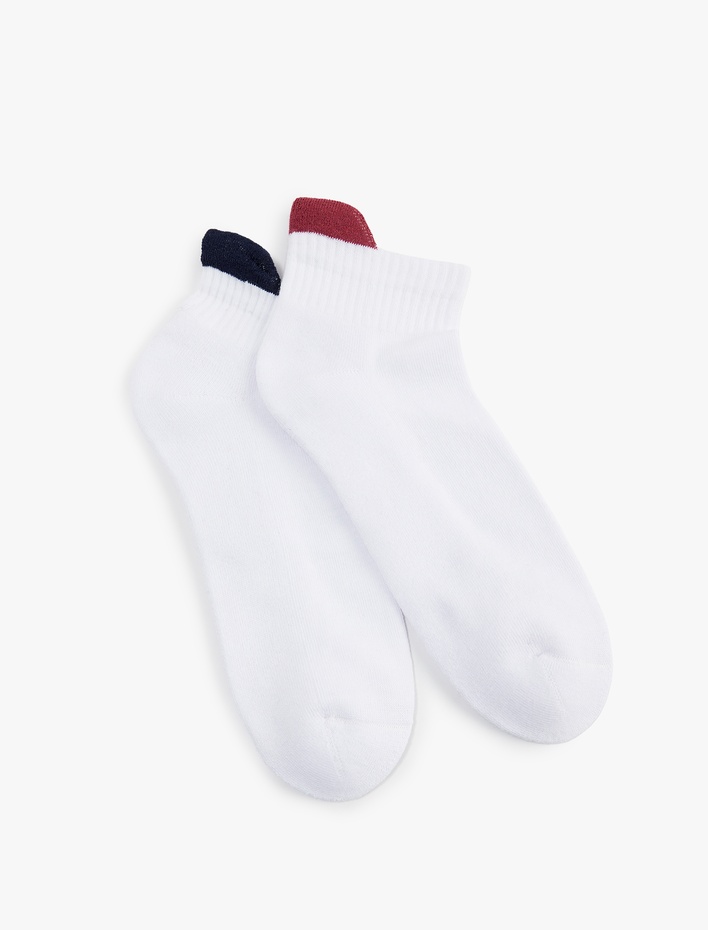 Erkek Renk Kontrast Detaylı Pamuklu 2'li Havlu Patik Çorap Seti