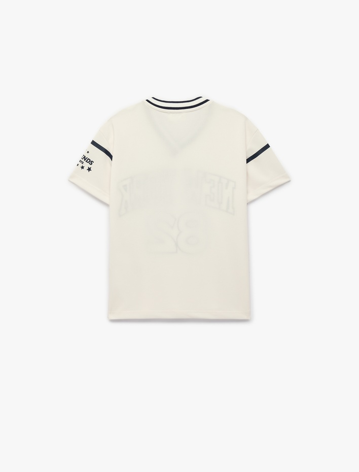 Kız Çocuk V Yaka Kısa Kollu Taş Detaylı Baskılı Tişört