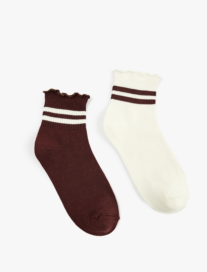 Kadın Çizgili Fırfır Detaylı 2'li Çorap Seti