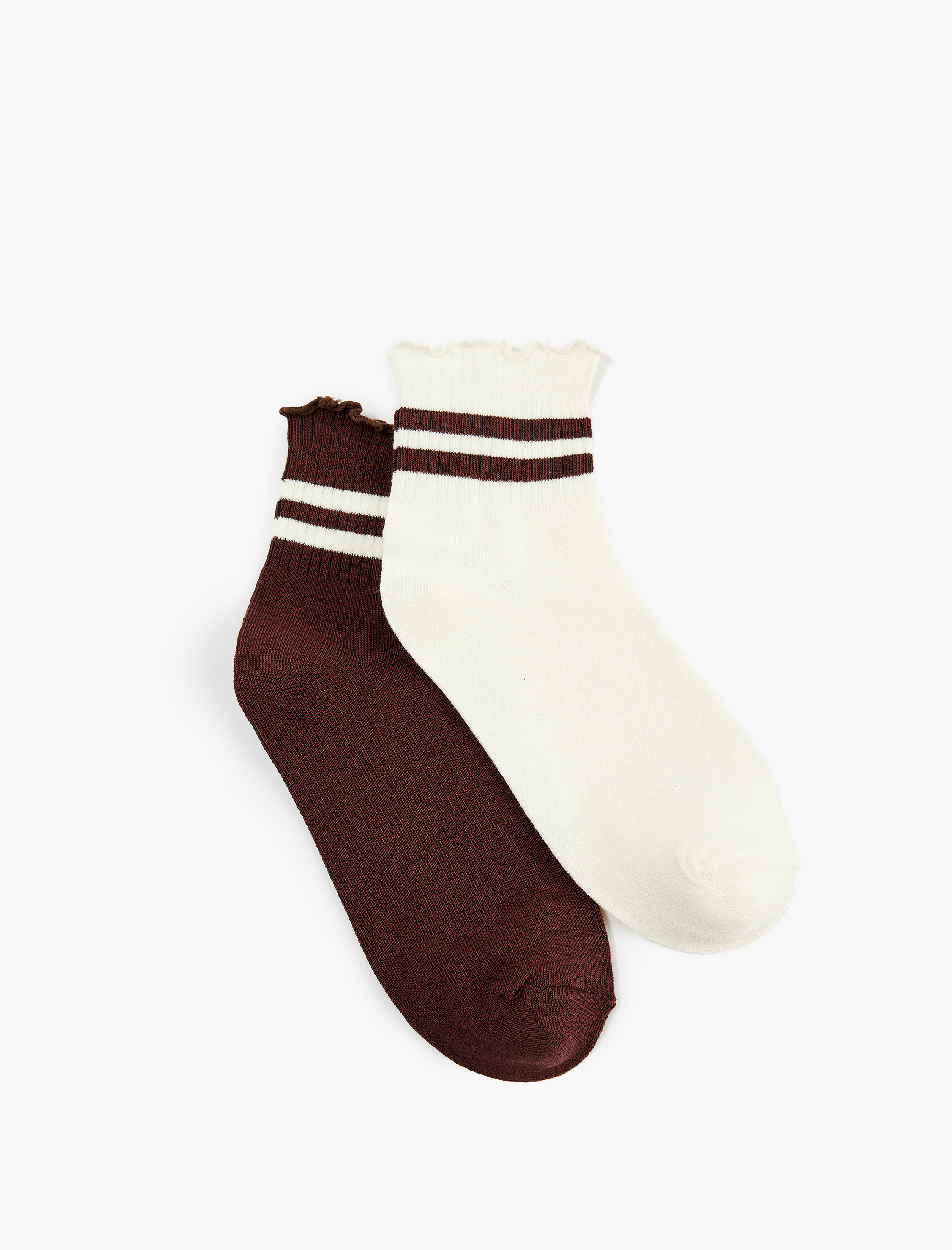  Kadın Çizgili Fırfır Detaylı 2'li Çorap Seti