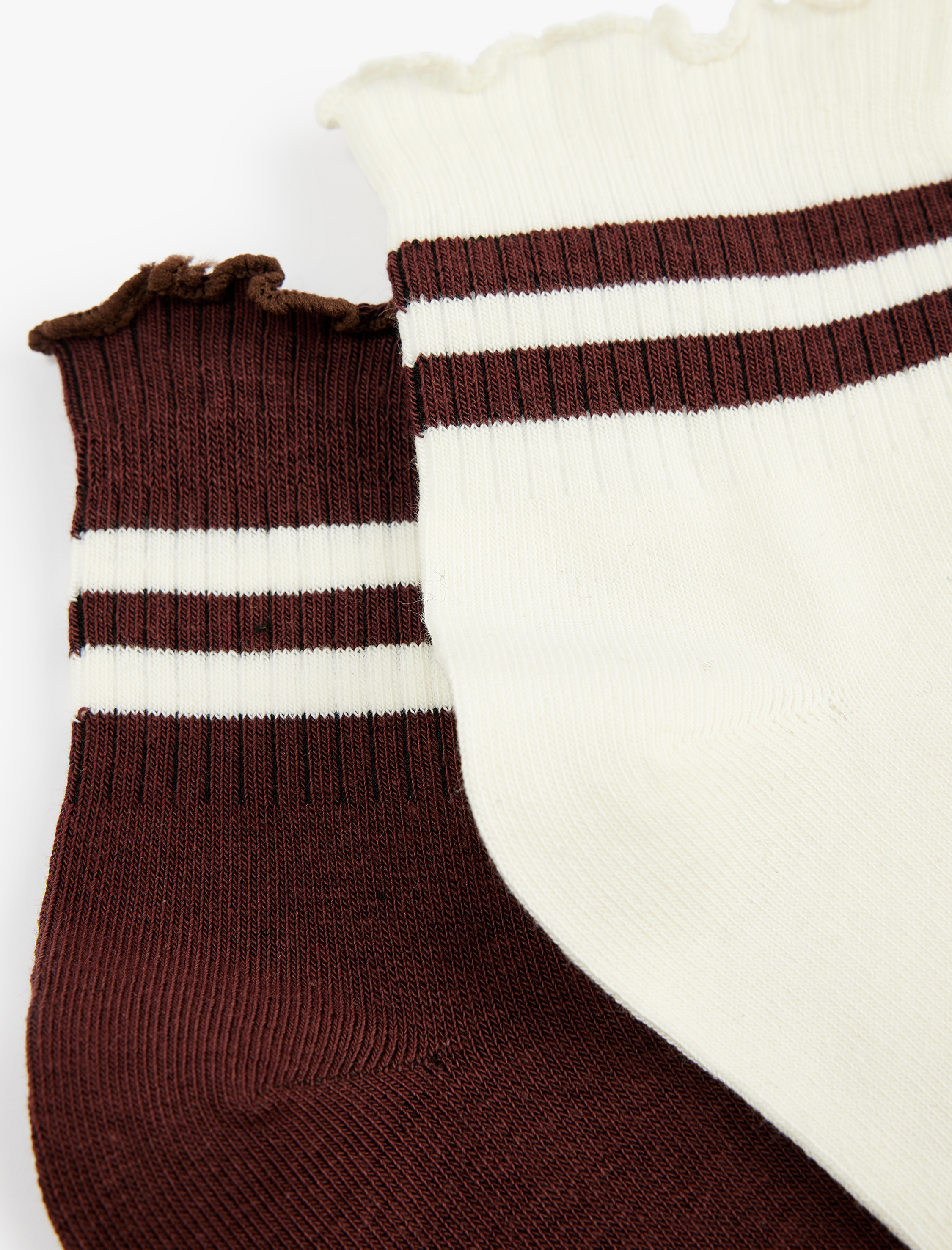  Kadın Çizgili Fırfır Detaylı 2'li Çorap Seti