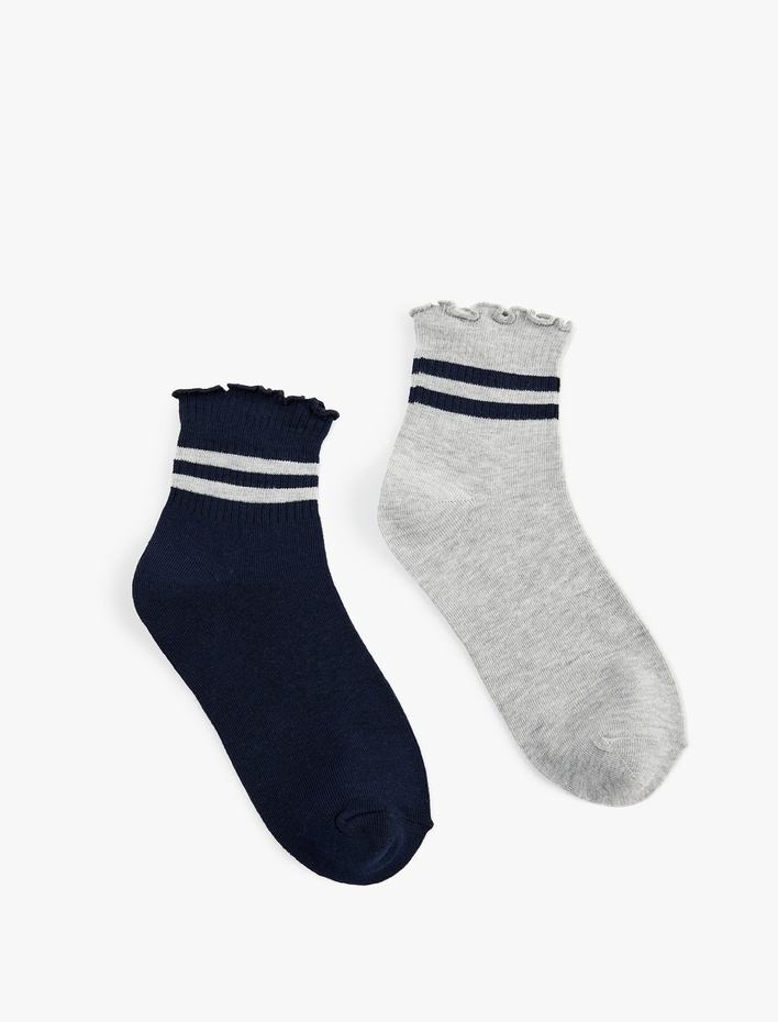 Kadın Çizgili Fırfır Detaylı 2'li Çorap Seti