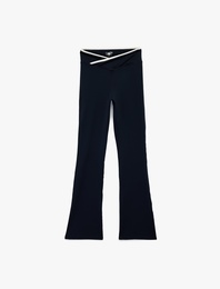 Slim Fit Asimetrik Yüksek Bel Biyeli İspanyol Paça Spor Tayt