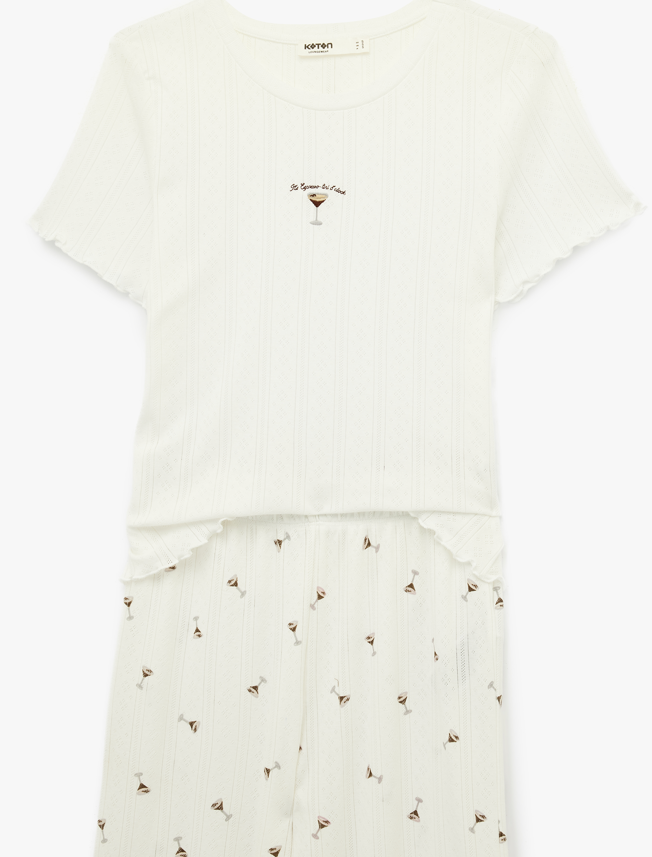   Pamuklu Desenli Kısa Kollu Dokulu Pijama Takımı