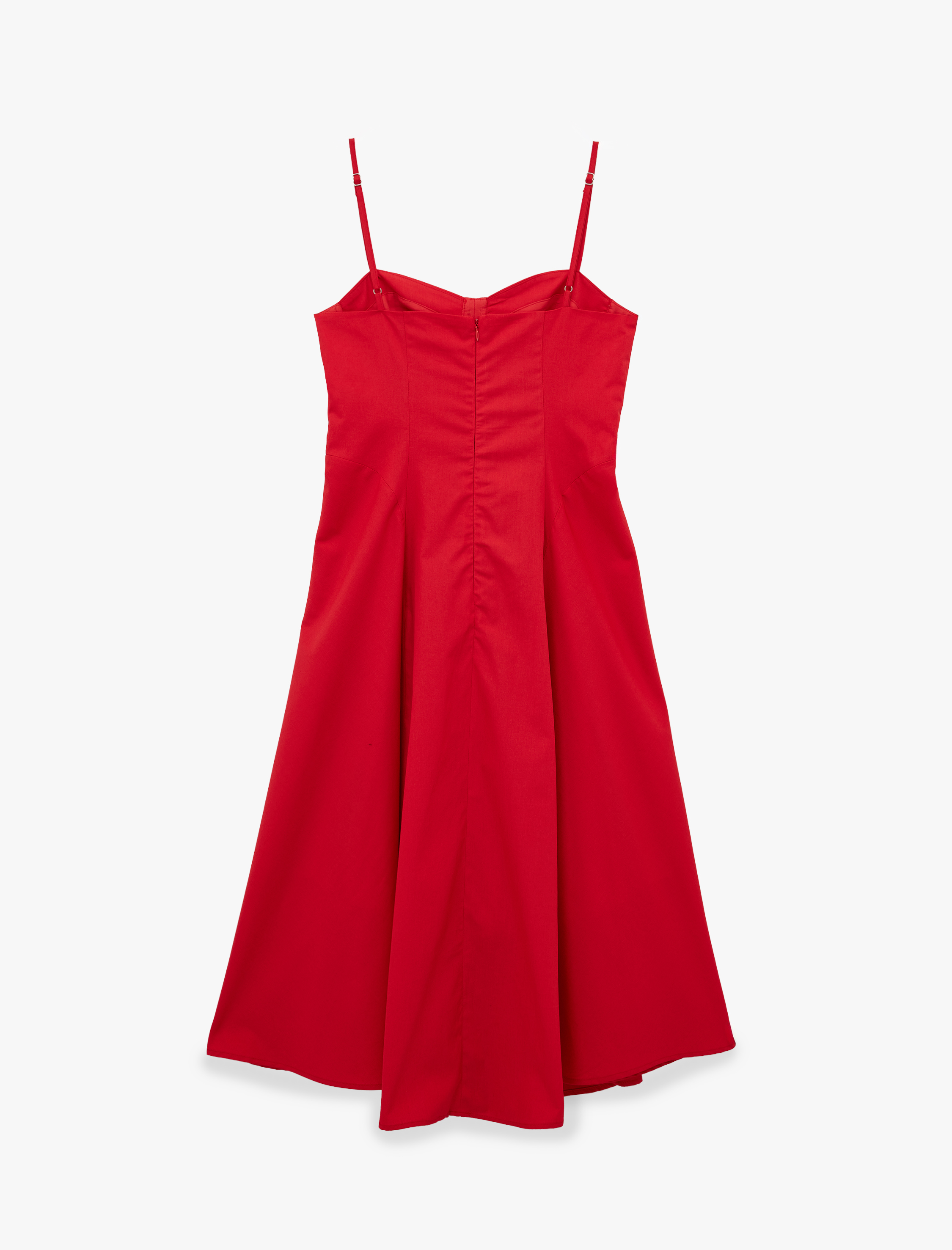   Slim Fit Kalp Yaka Kolsuz Pamuklu İp Askılı Volanlı Poplin Uzun Elbise