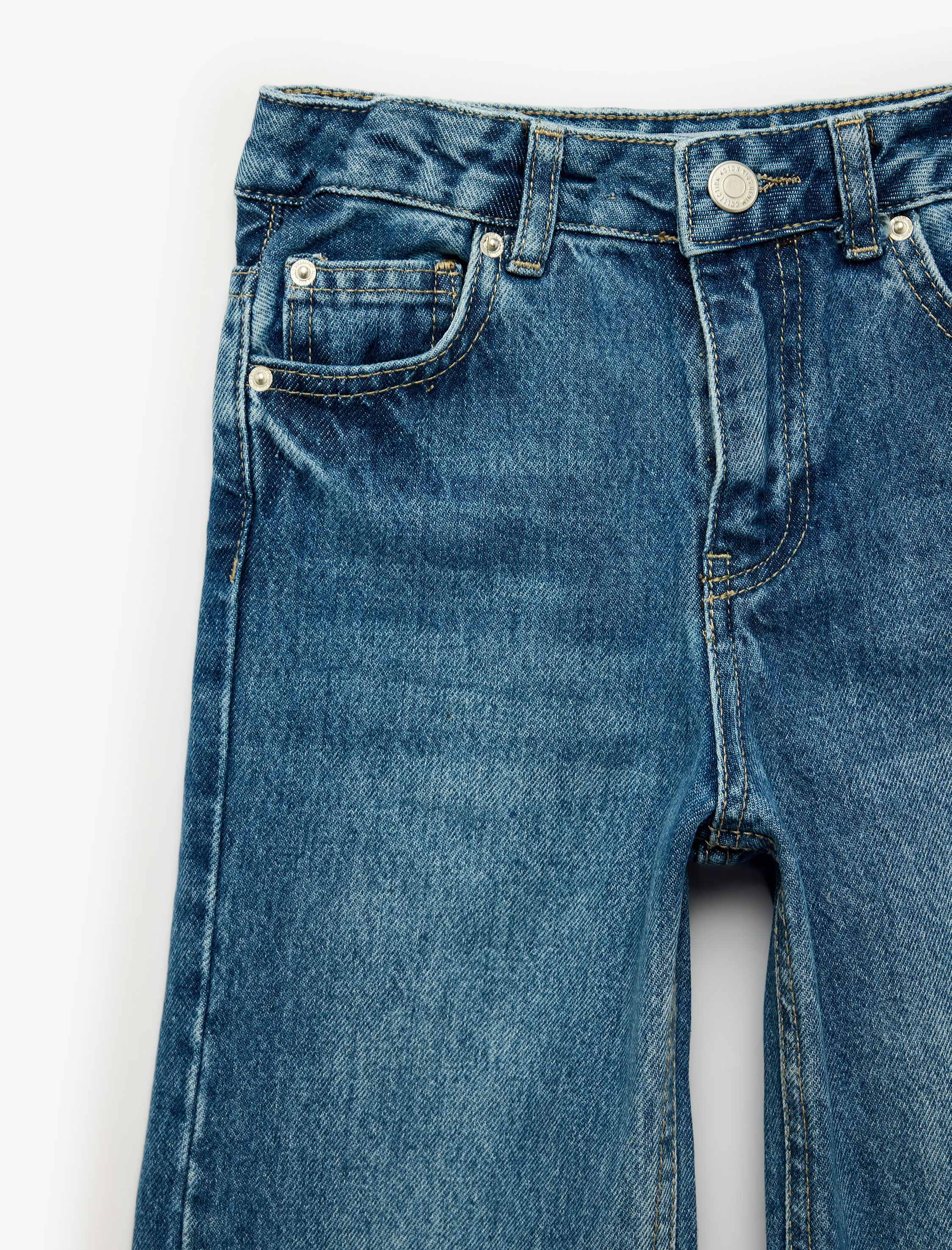  Kız Çocuk Pamuklu Yıldız Detaylı Cepli Geniş Paça Denim Pantolon