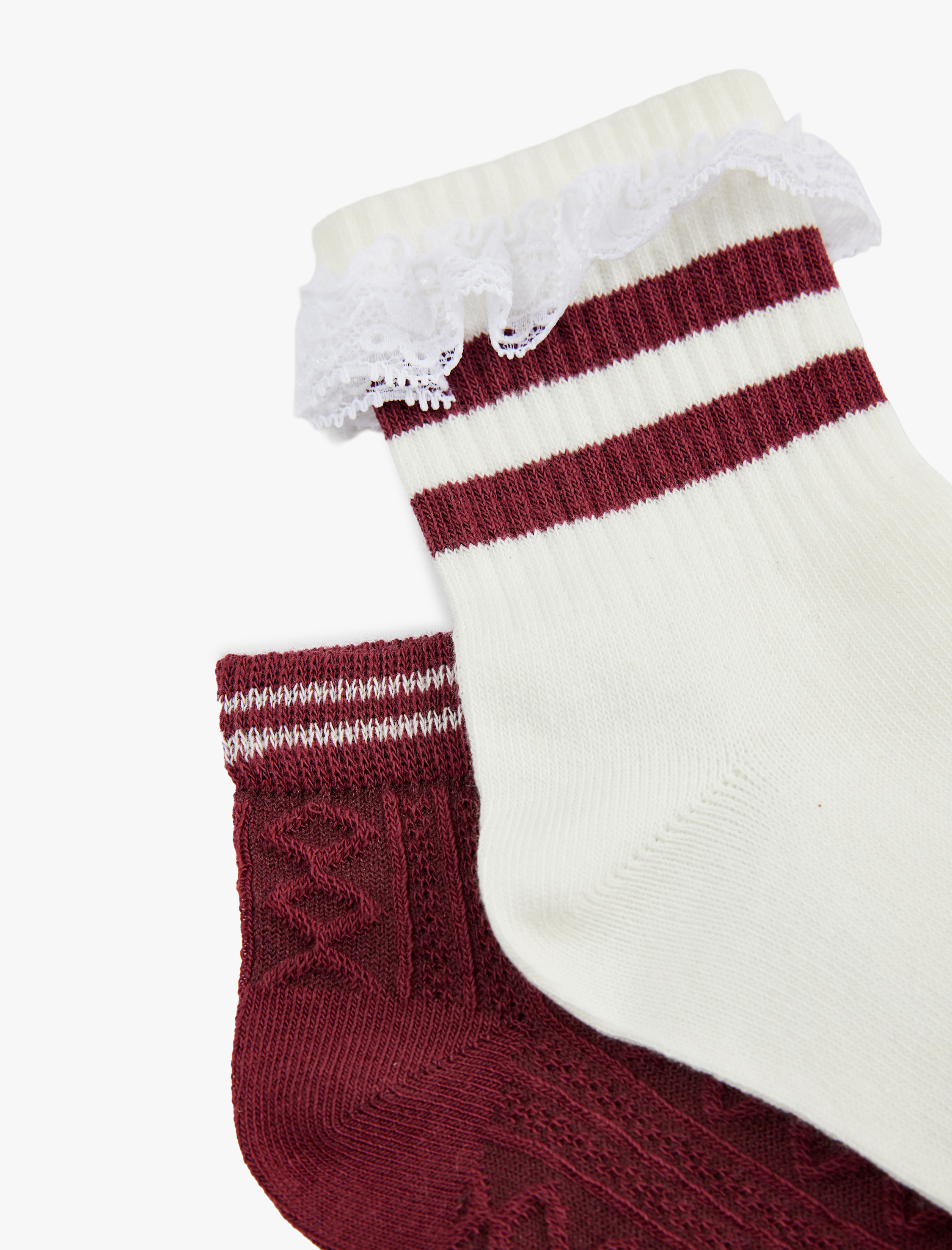  Kız Çocuk Çizgili Pamuk Karışımlı 2'li Çorap Seti
