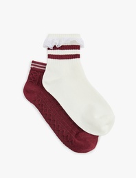 Çizgili Pamuk Karışımlı 2'li Çorap Seti