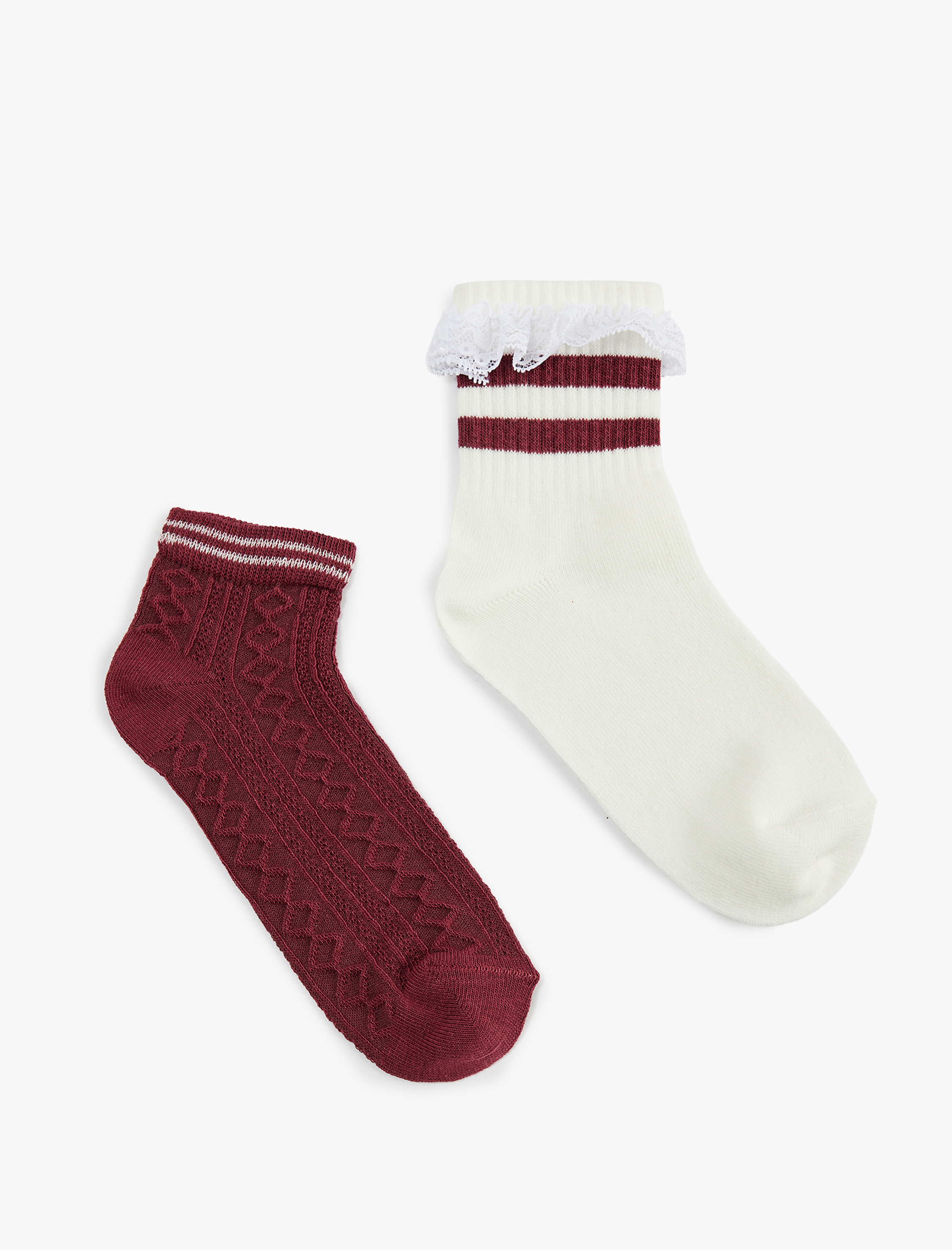  Kız Çocuk Çizgili Pamuk Karışımlı 2'li Çorap Seti