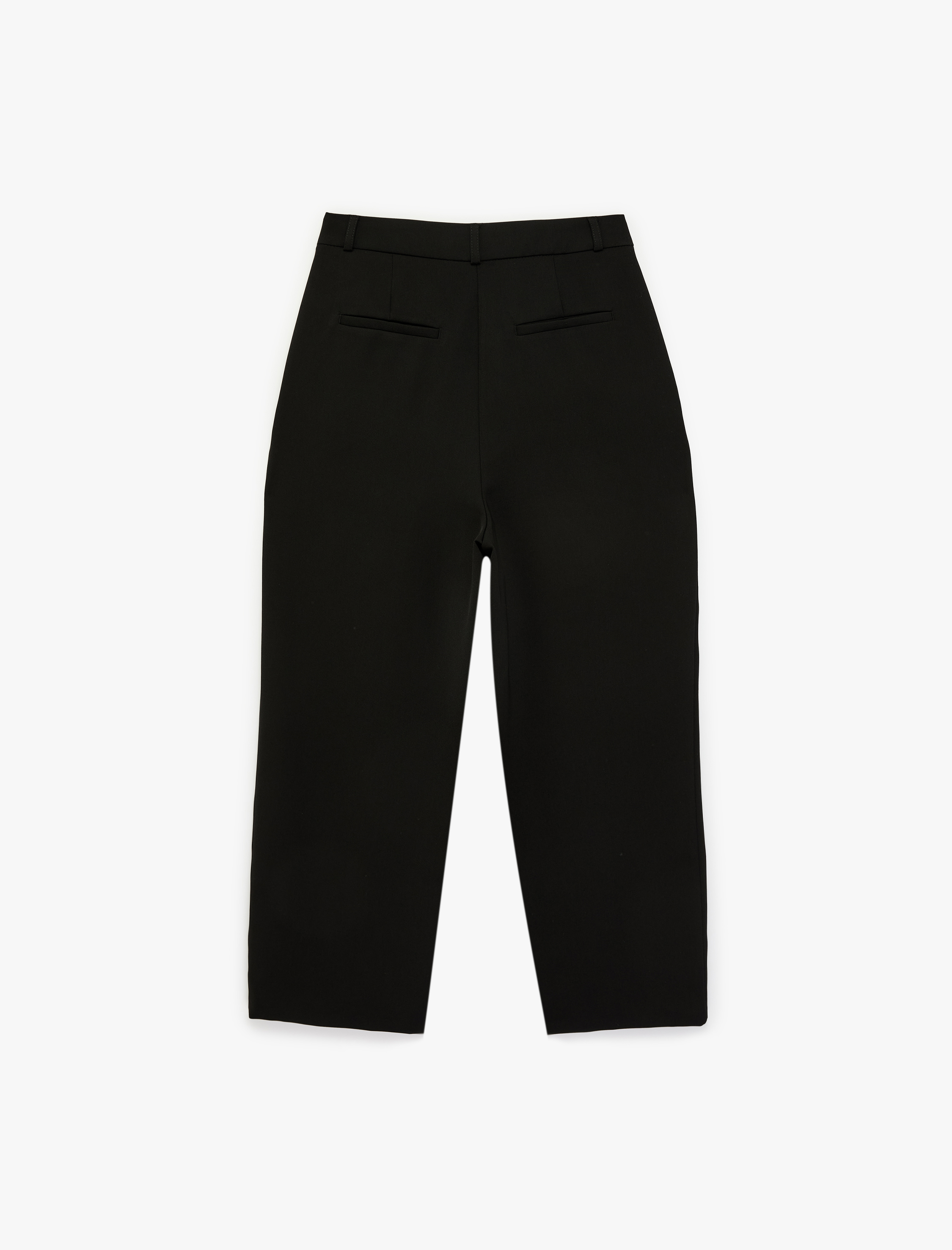   Cep Detaylı Yüksek Bel Bol Kesim Krep Kumaş Pileli Pantolon