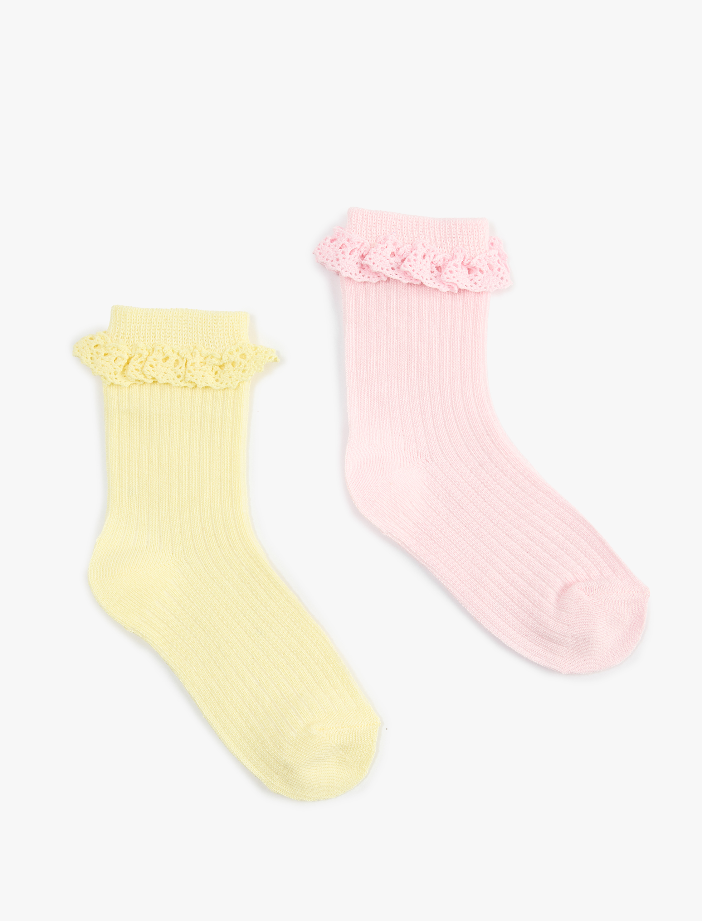  Kız Bebek Dantel Detaylı Pamuklu 2'li Çorap Seti