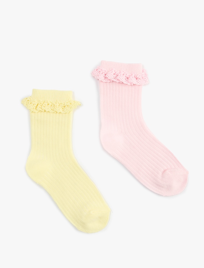 Kız Bebek Dantel Detaylı Pamuklu 2'li Çorap Seti