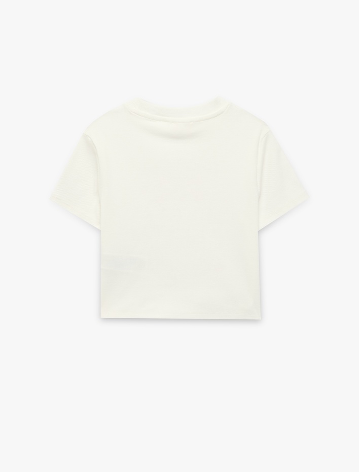 Kız Çocuk Bisiklet Yaka Kısa Kollu Pamuklu Kedi Baskılı Tişört