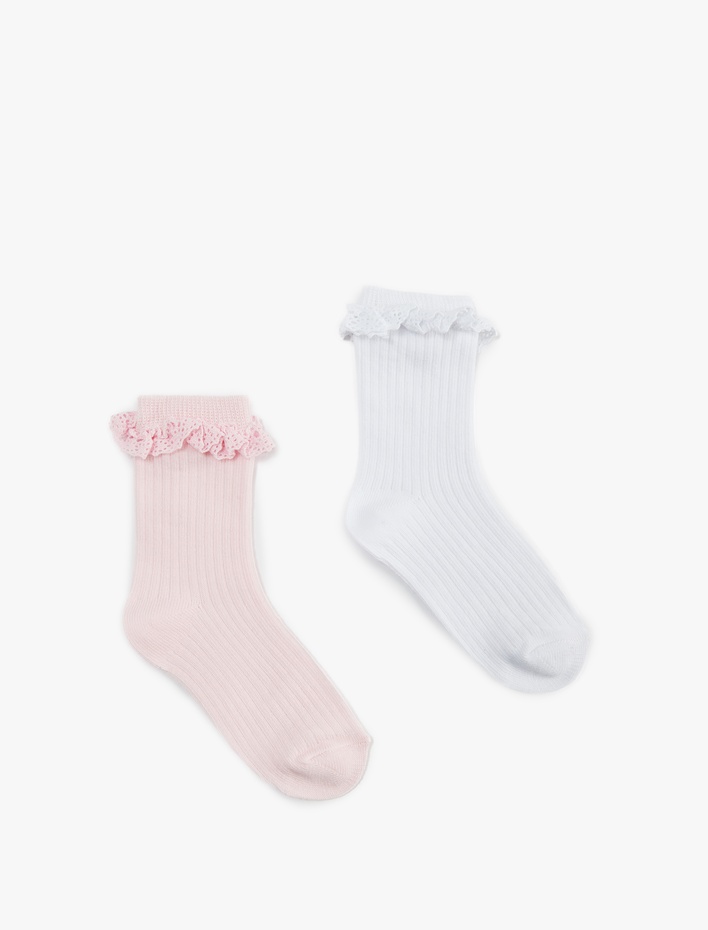 Kız Bebek Dantel Detaylı Pamuklu 2'li Çorap Seti