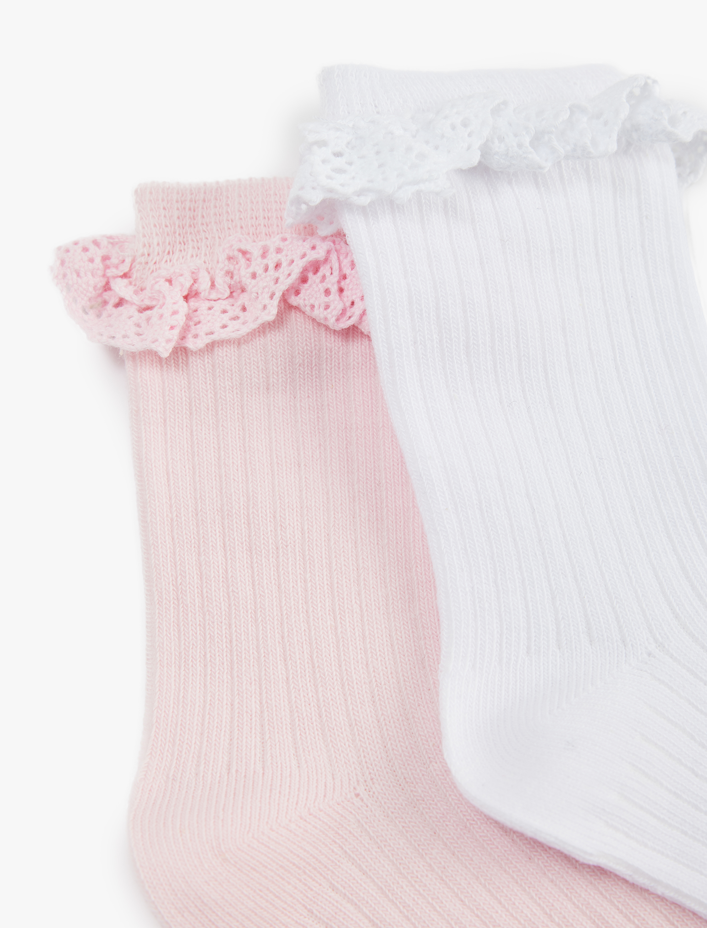  Kız Bebek Dantel Detaylı Pamuklu 2'li Çorap Seti