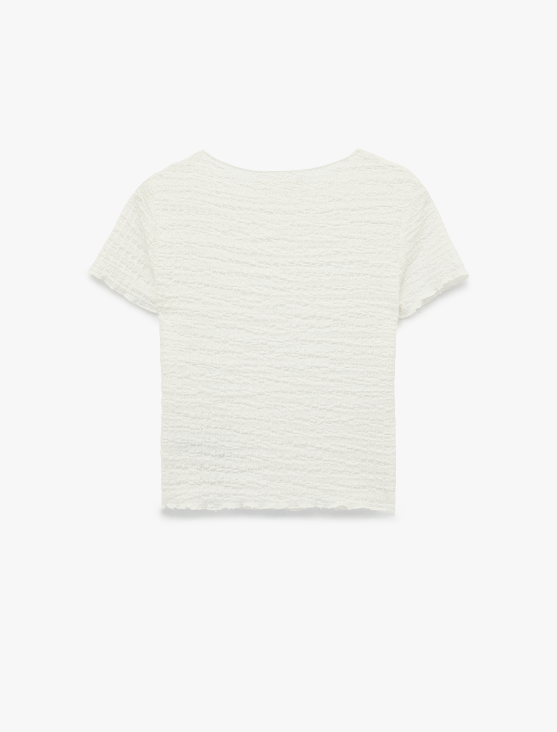   Bürümcük Kumaş Slim Fit Kısa Kollu Kayık Yuvarlak Yaka Tişört