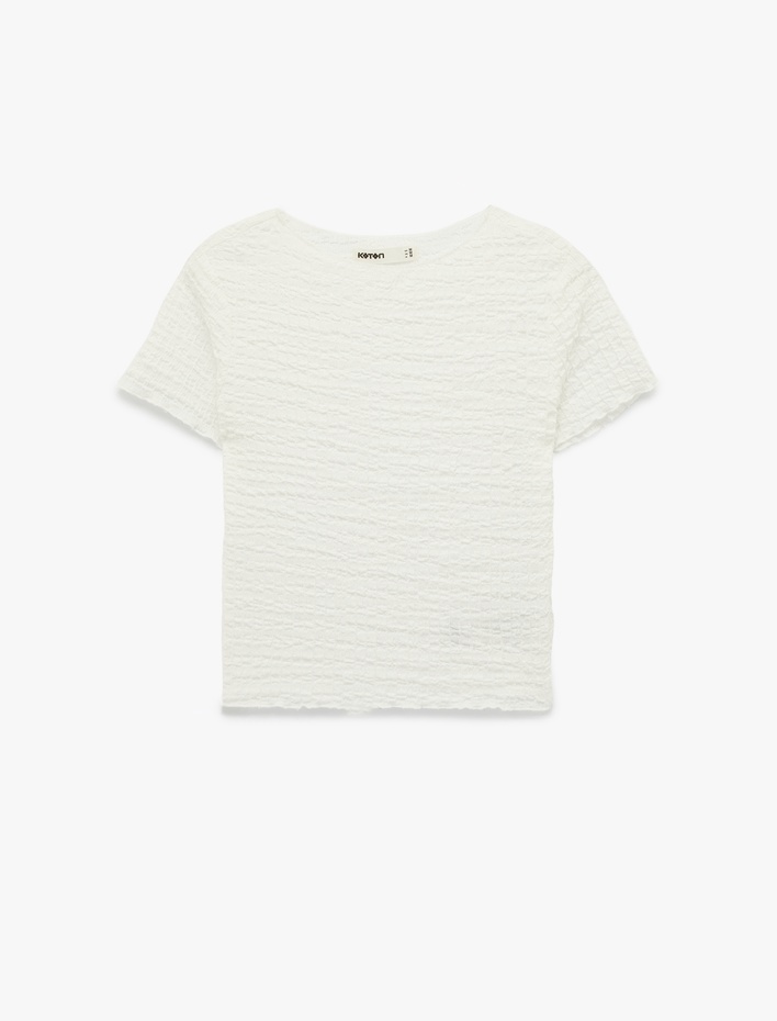  Bürümcük Kumaş Slim Fit Kısa Kollu Kayık Yuvarlak Yaka Tişört