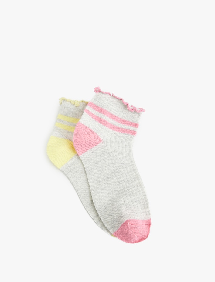 Kız Çocuk Çizgili Pamuk Karışımlı 2'li Çorap Seti