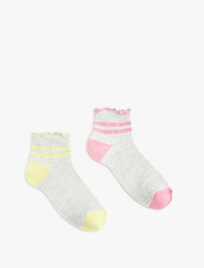 Kız Çocuk Çizgili Pamuk Karışımlı 2'li Çorap Seti
