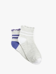 Çizgili Pamuk Karışımlı 2'li Çorap Seti