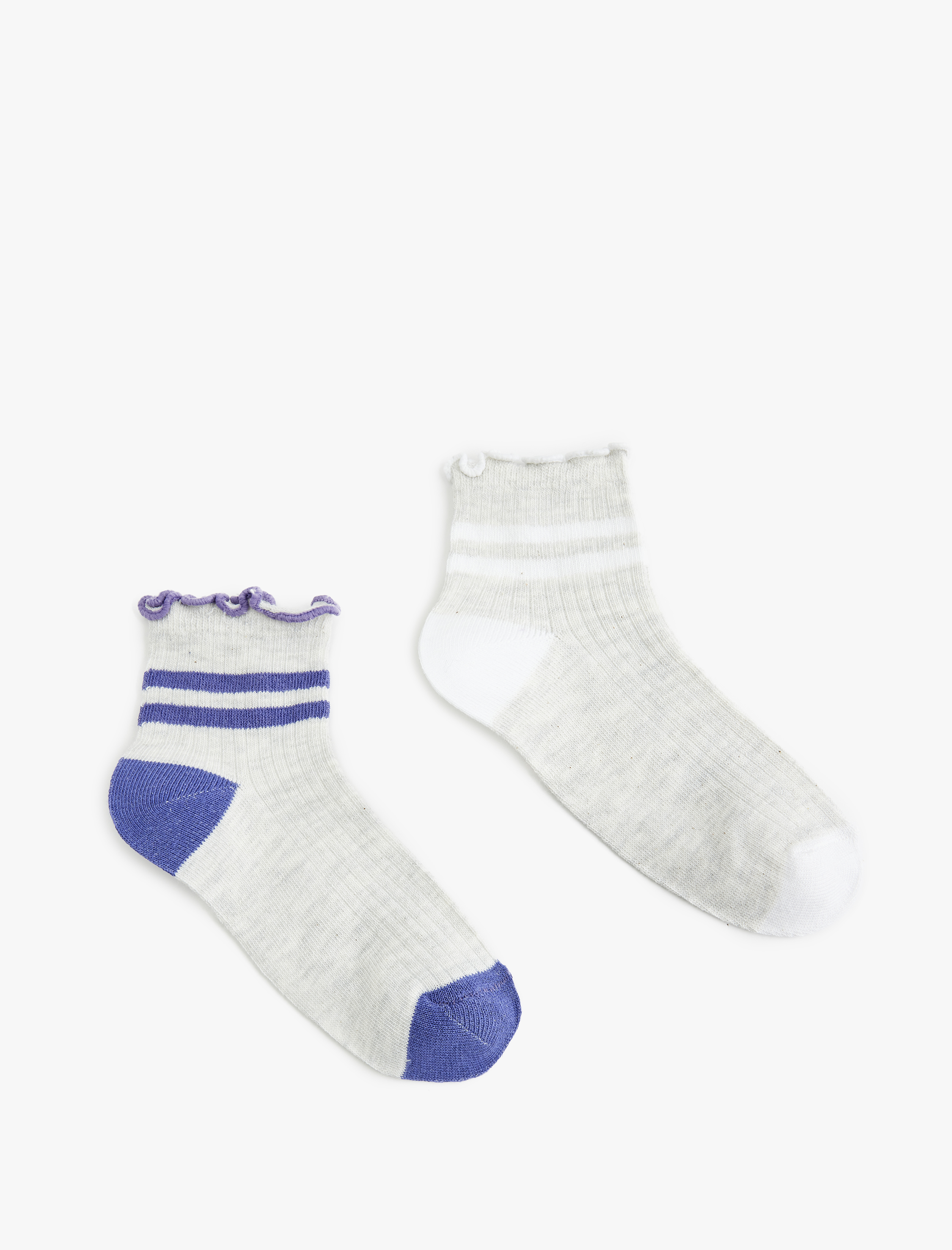  Kız Çocuk Çizgili Pamuk Karışımlı 2'li Çorap Seti