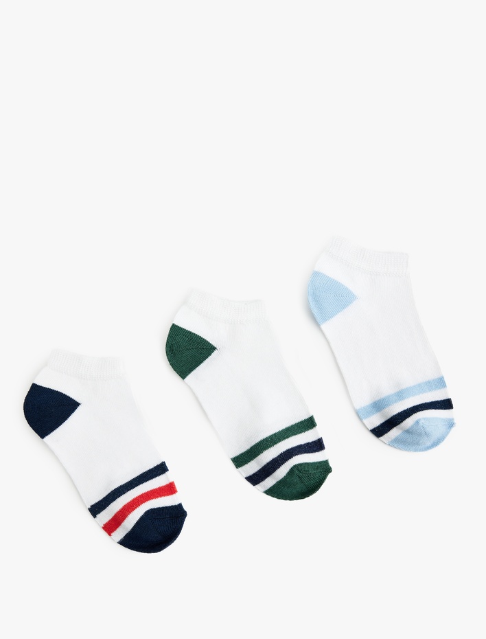 Erkek Çocuk Pamuklu 3'lü Çizgili Patik Çorap Seti