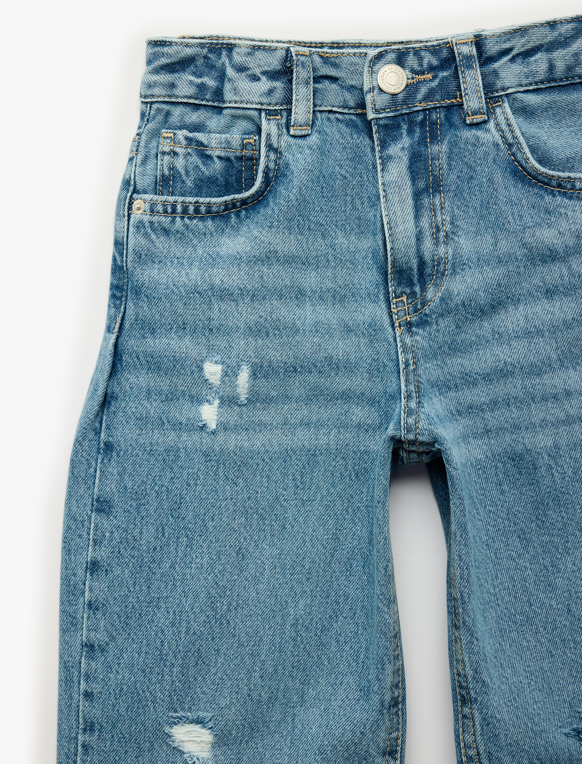  Kız Çocuk Yüksek Bel Pamuklu Balon Kesim Denim Pantolon