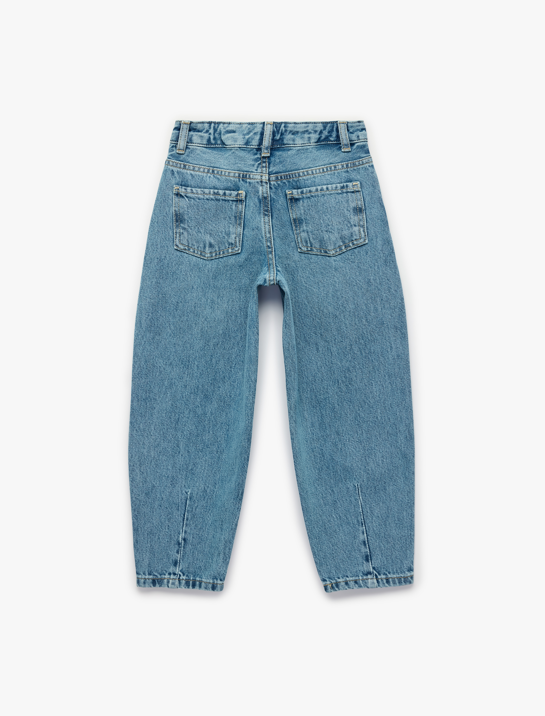  Kız Çocuk Yüksek Bel Pamuklu Balon Kesim Denim Pantolon