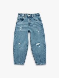 Yüksek Bel Pamuklu Balon Kesim Denim Pantolon