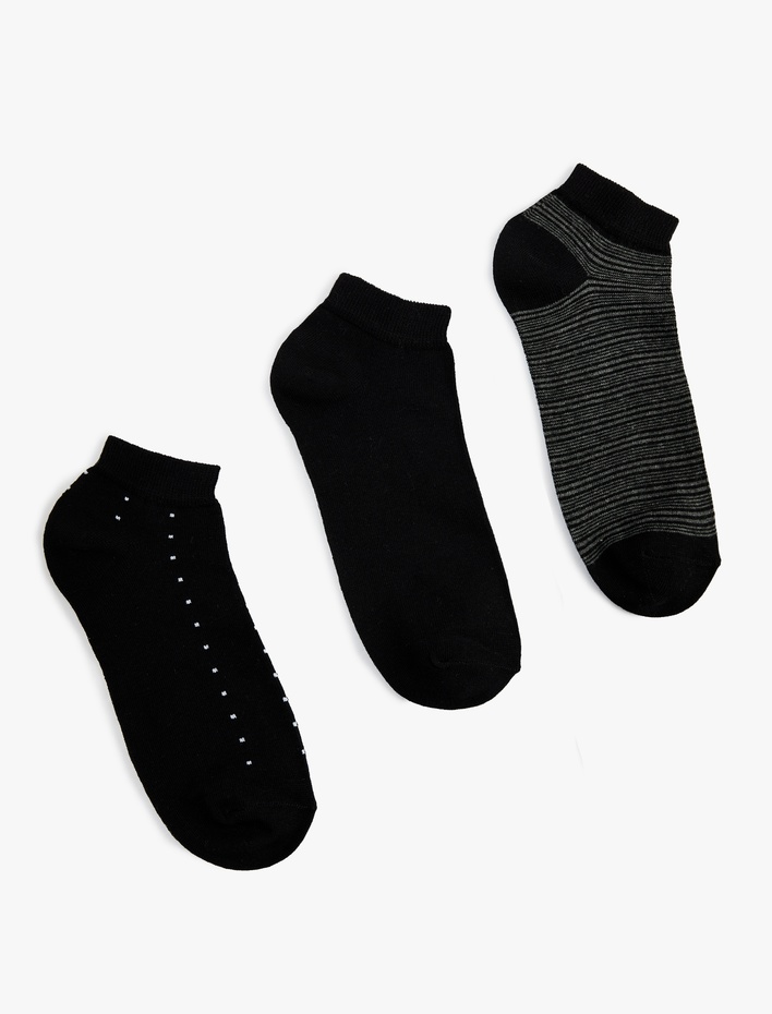 Erkek 3'lü Desenli Pamuklu Patik Çorap Seti