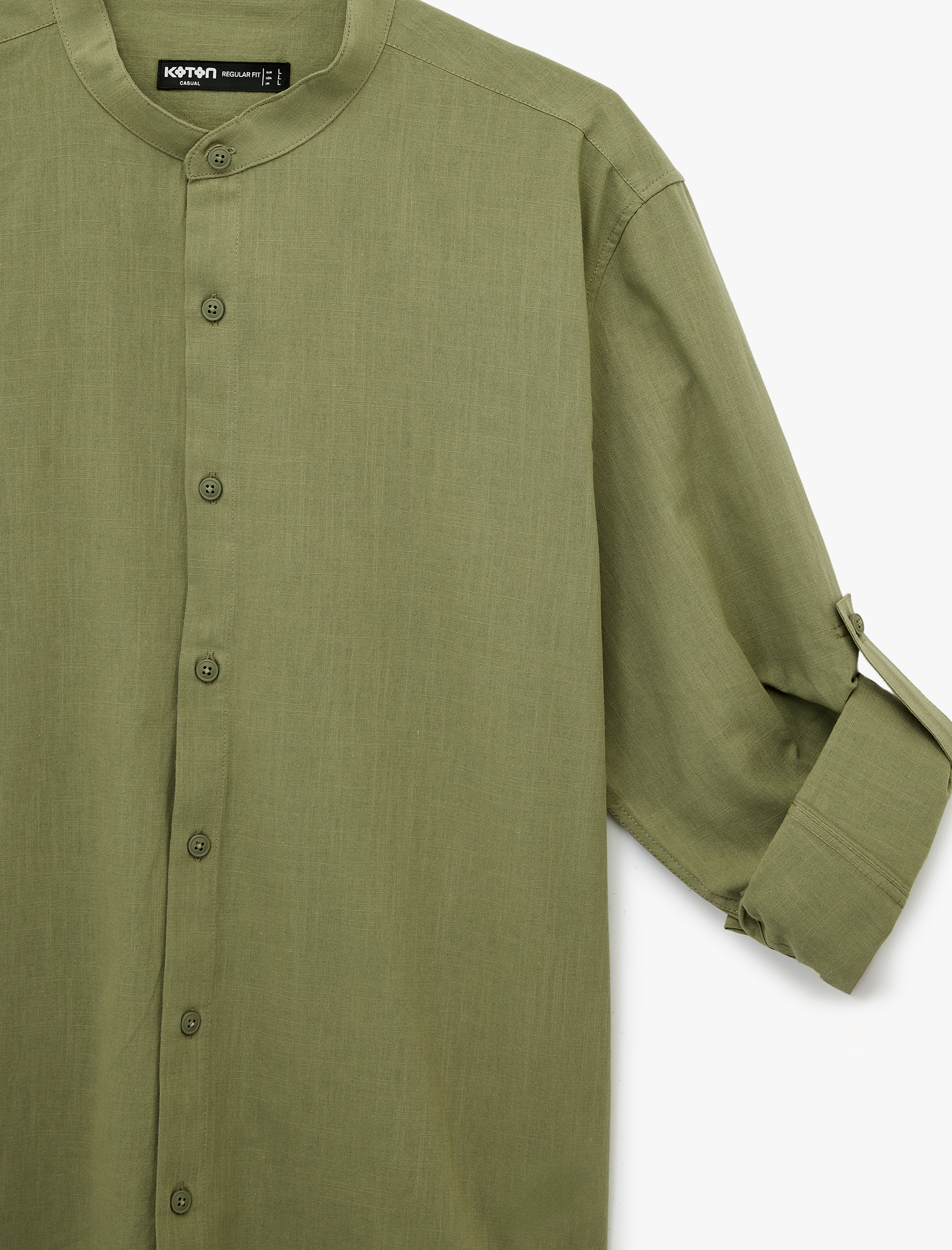   Pamuklu Regular Fit Düğme Detaylı Uzun Kollu Hakim Yaka Gömlek