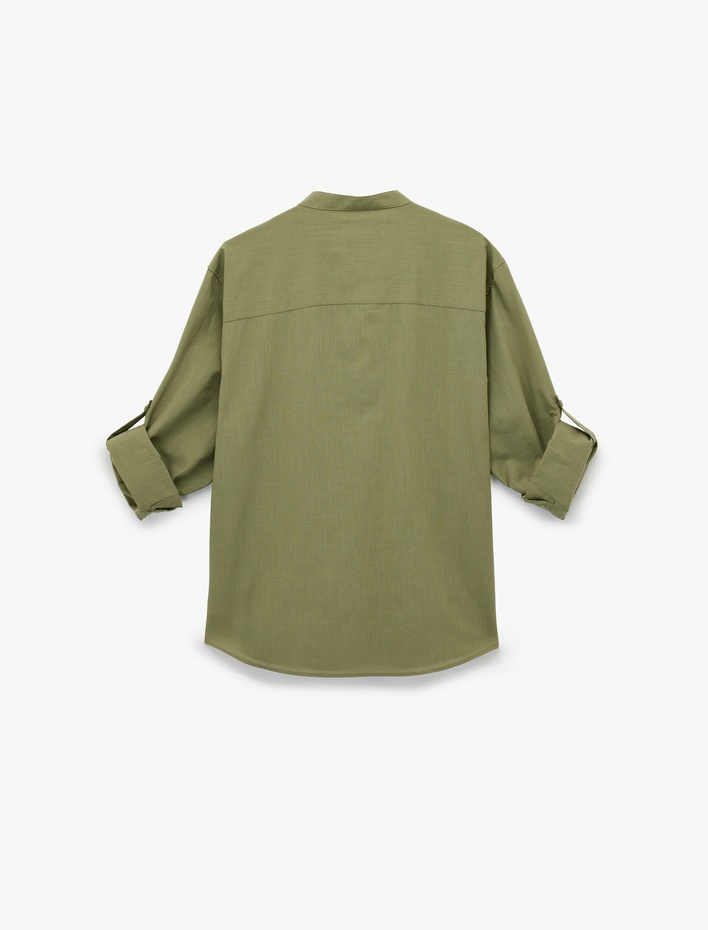  Pamuklu Regular Fit Düğme Detaylı Uzun Kollu Hakim Yaka Gömlek