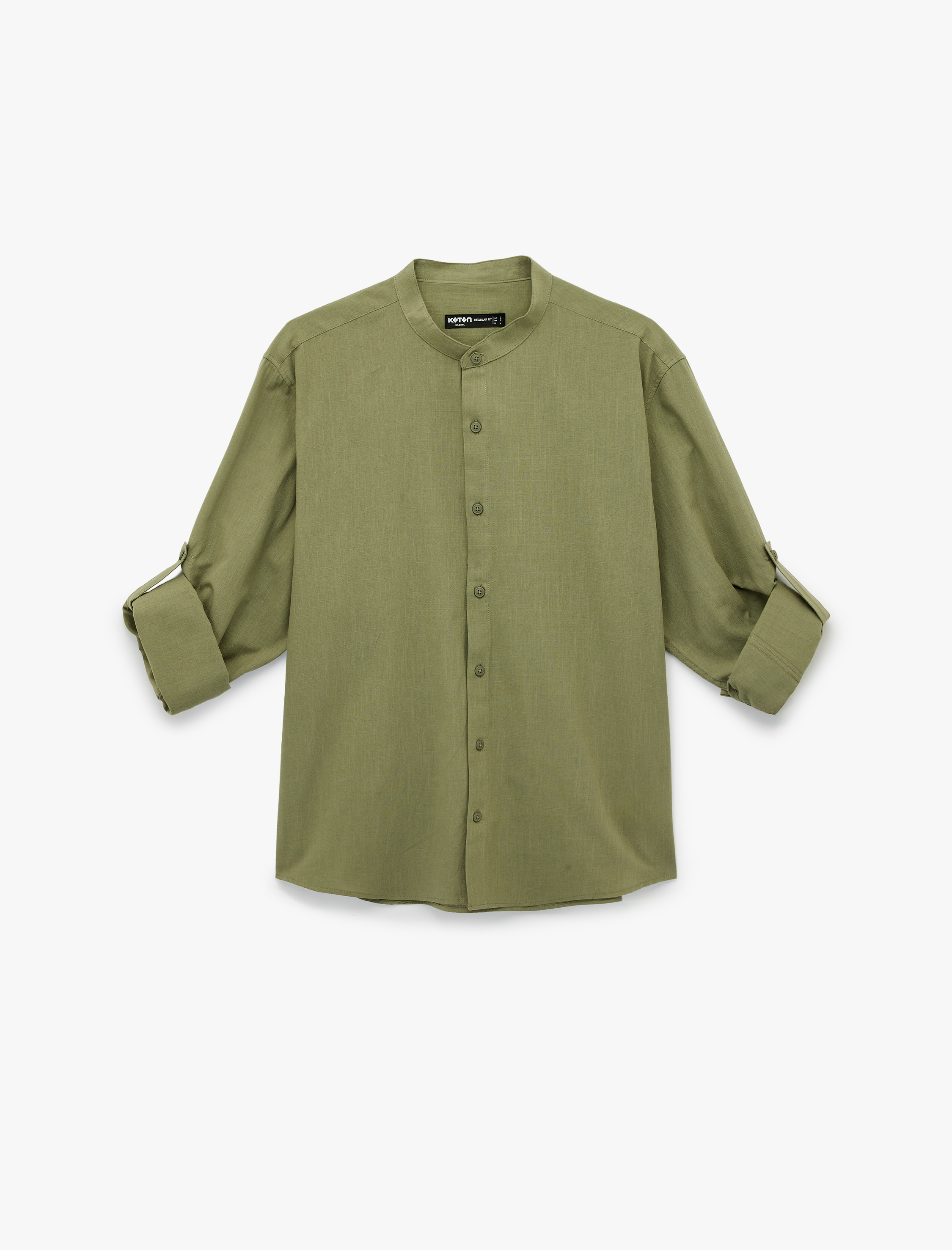   Pamuklu Regular Fit Düğme Detaylı Uzun Kollu Hakim Yaka Gömlek