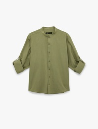 Pamuklu Regular Fit Düğme Detaylı Uzun Kollu Hakim Yaka Gömlek