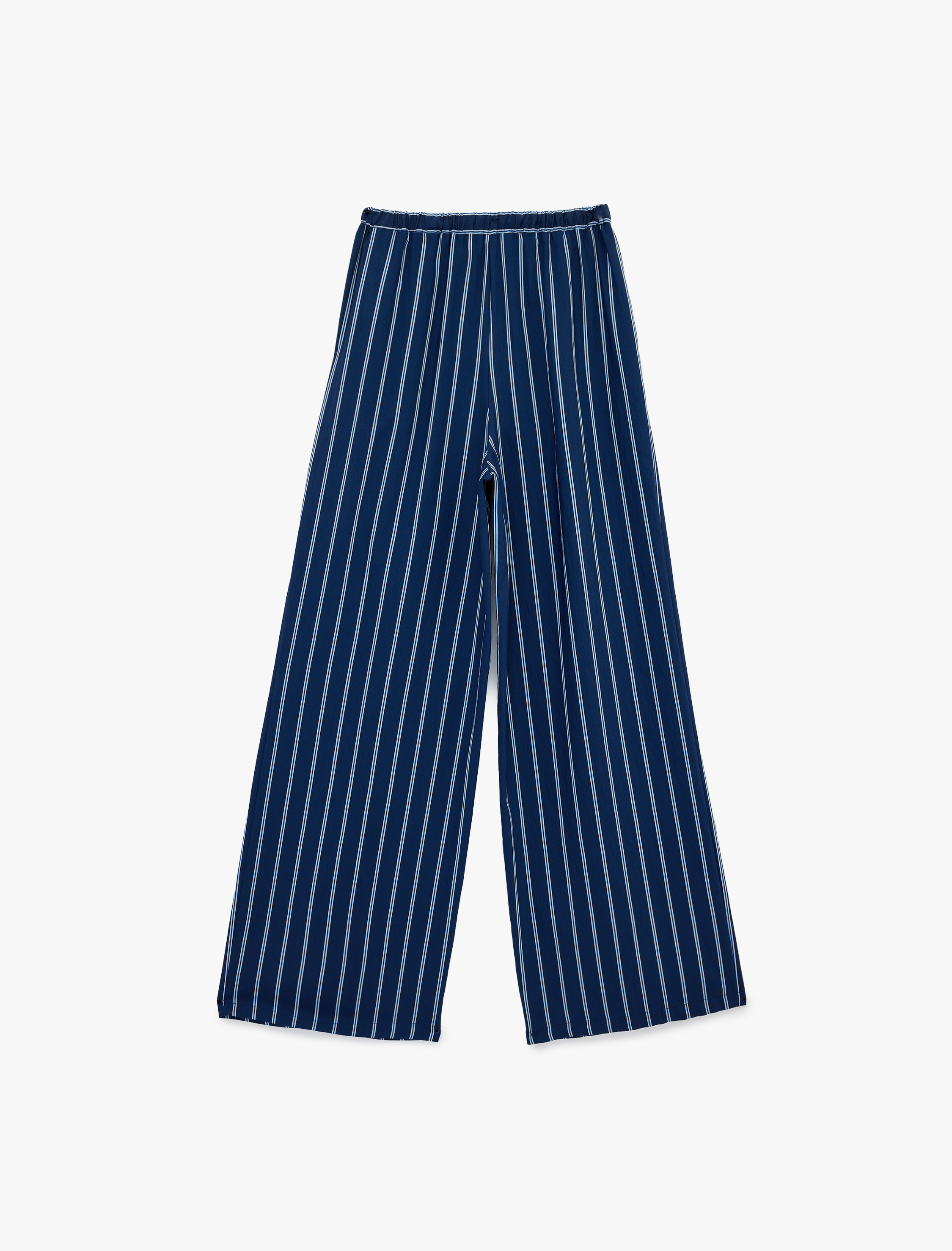   Beli Bağlamalı Cepli Çizgili Geniş Paça Palazzo Pantolon