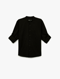 Pamuklu Regular Fit Düğme Detaylı Uzun Kollu Hakim Yaka Gömlek