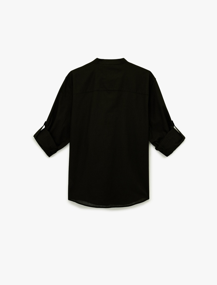  Pamuklu Regular Fit Düğme Detaylı Uzun Kollu Hakim Yaka Gömlek