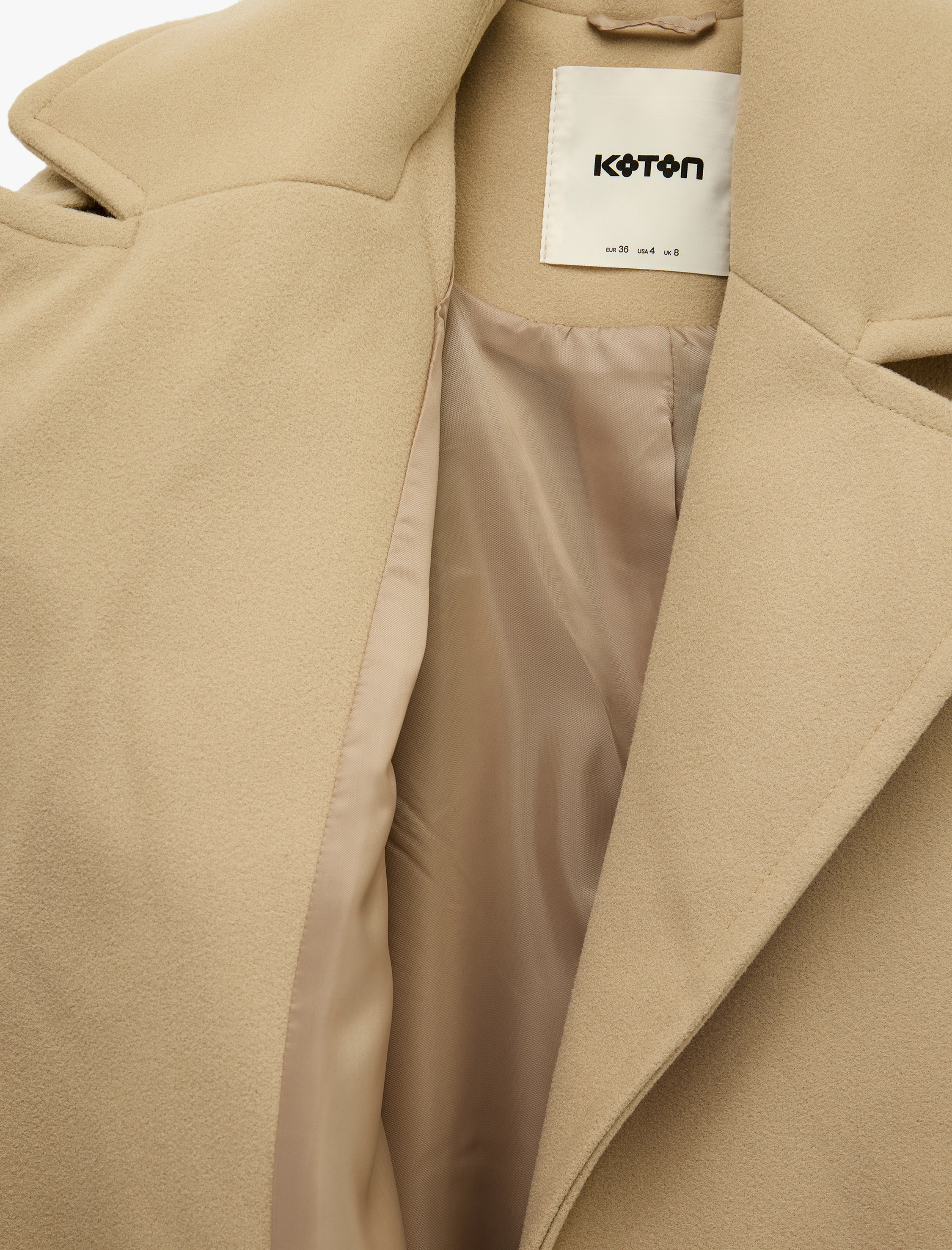   Uzun Kollu Cepli Düğmeli Kuşak Detaylı Kruvaze Kaşe Trenç Kaban