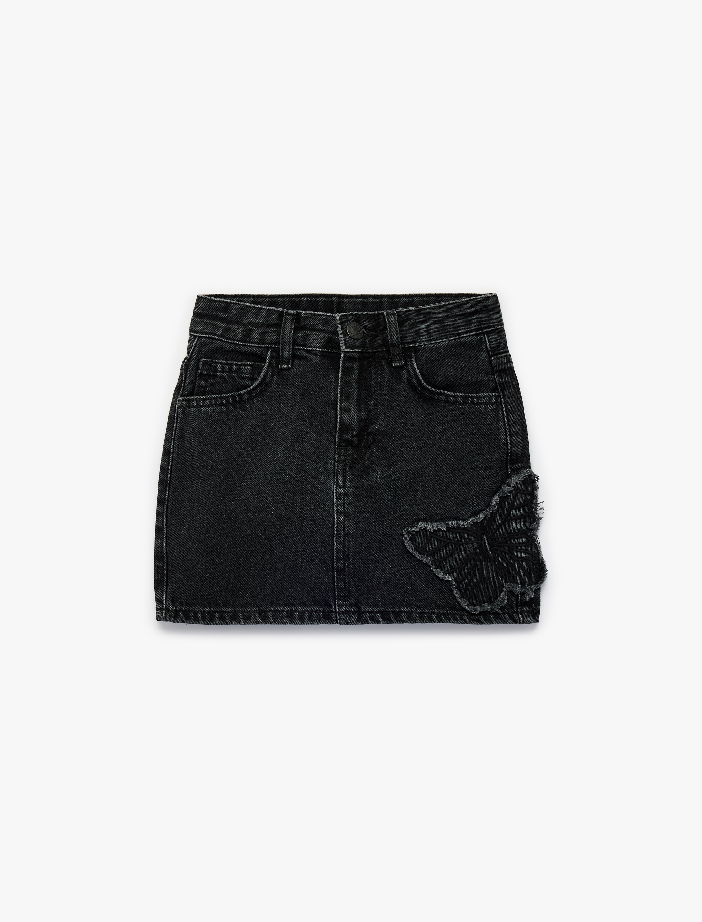  Kız Çocuk Pamuklu Kelebek Detaylı Denim Etek