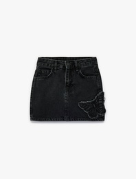 Pamuklu Kelebek Detaylı Denim Etek