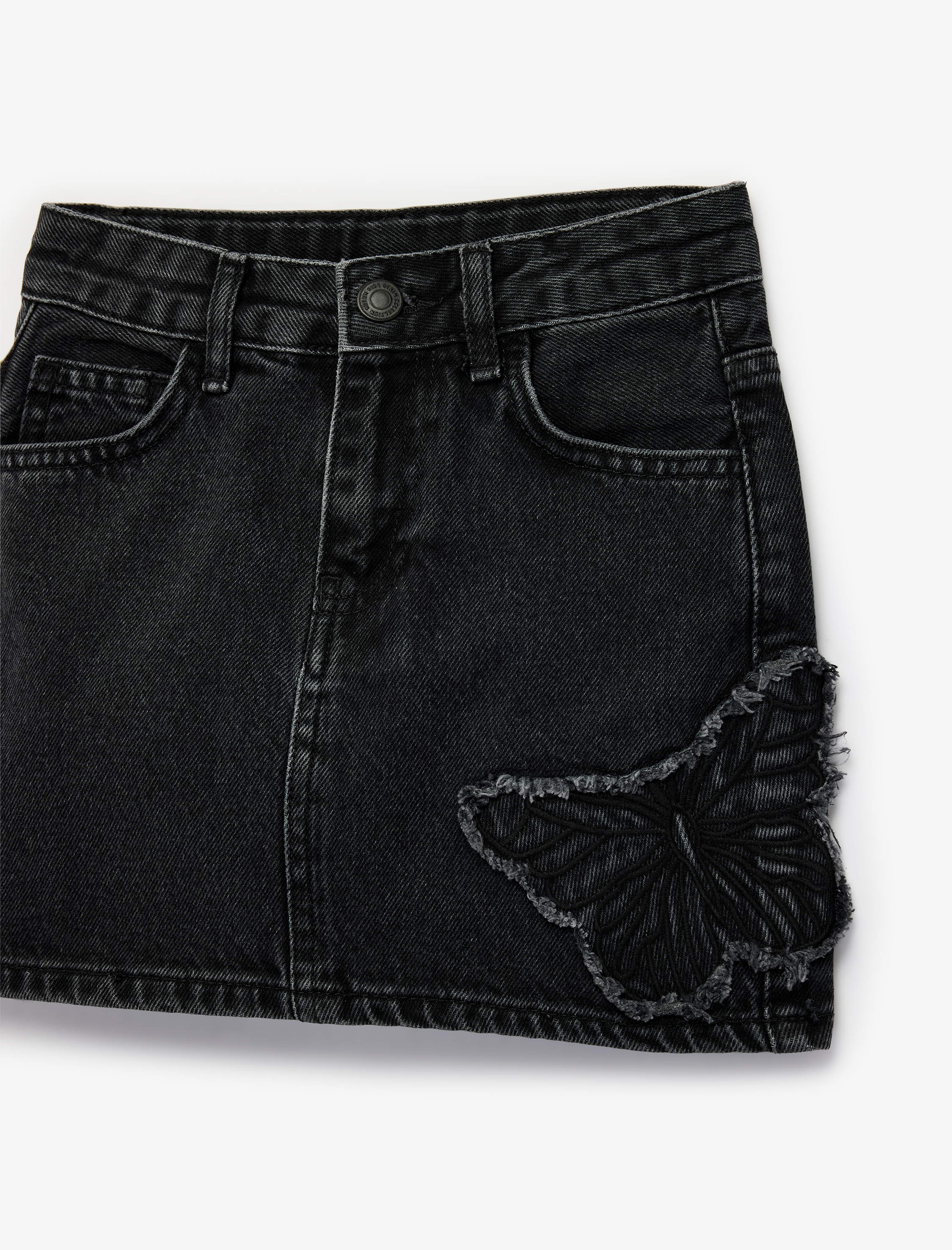  Kız Çocuk Pamuklu Kelebek Detaylı Denim Etek