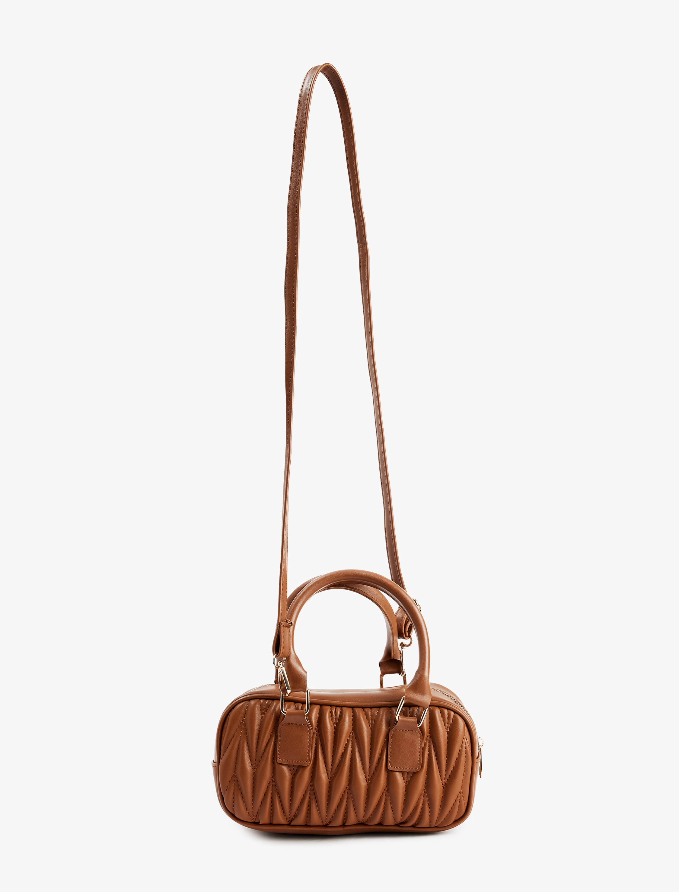  Kadın Dikiş Detaylı Fermuarlı Saplı Askılı Suni Deri El ve Omuz  Çantası