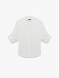 Pamuklu Regular Fit Düğme Detaylı Uzun Kollu Hakim Yaka Gömlek