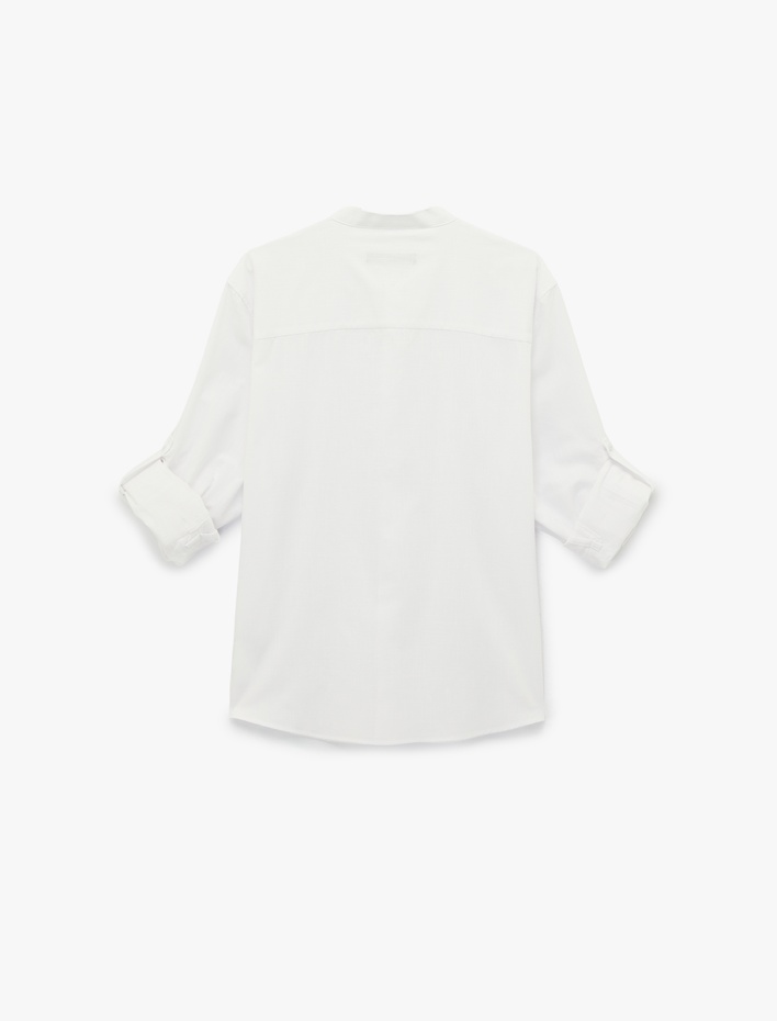  Pamuklu Regular Fit Düğme Detaylı Uzun Kollu Hakim Yaka Gömlek