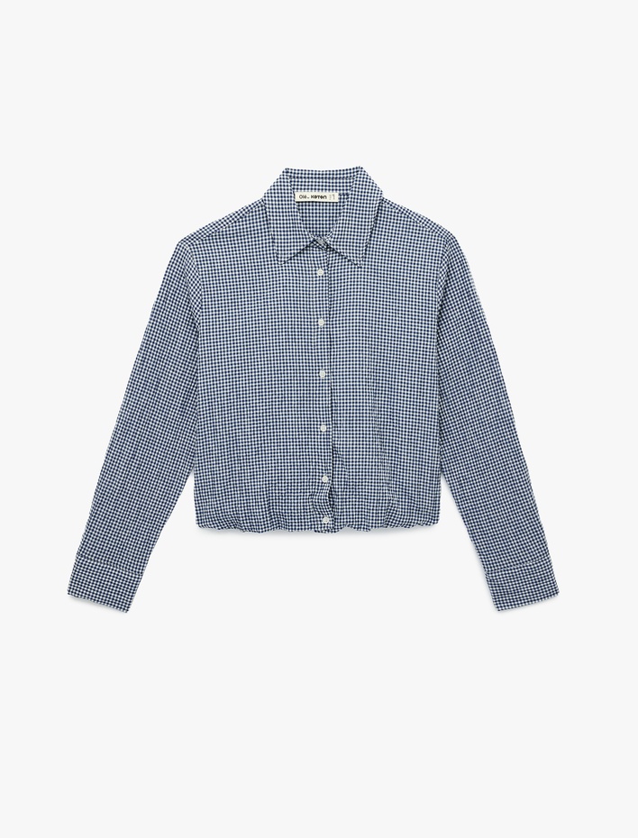  Düğmeli Rahat Kalıp Uzun Kollu Klasik Yaka Kareli Gömlek