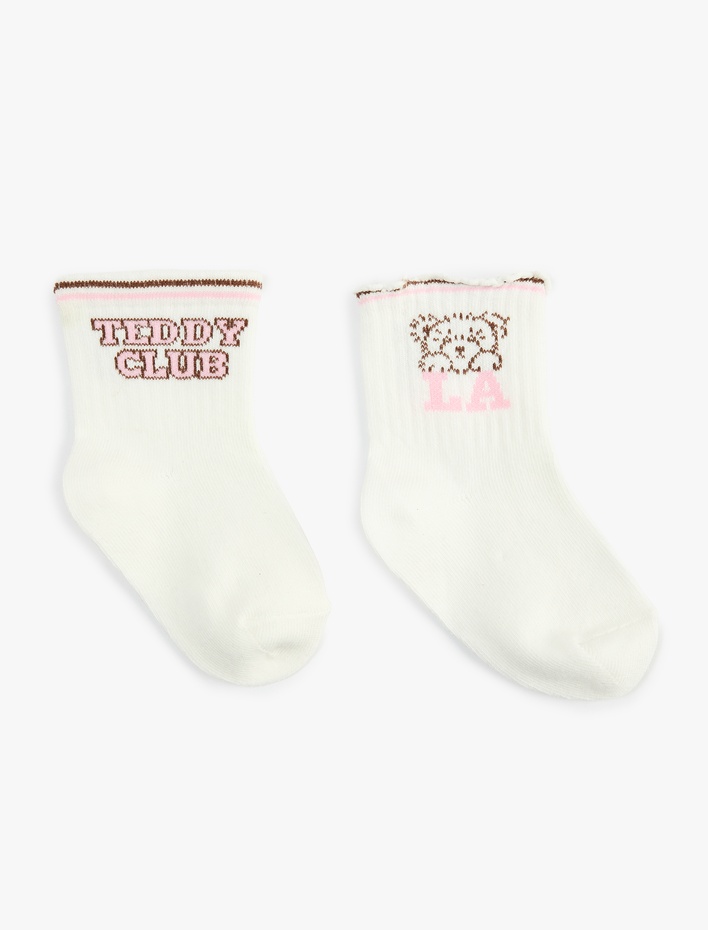 Kız Bebek Pamuklu Ayıcık Desenli 2'li Çorap Seti