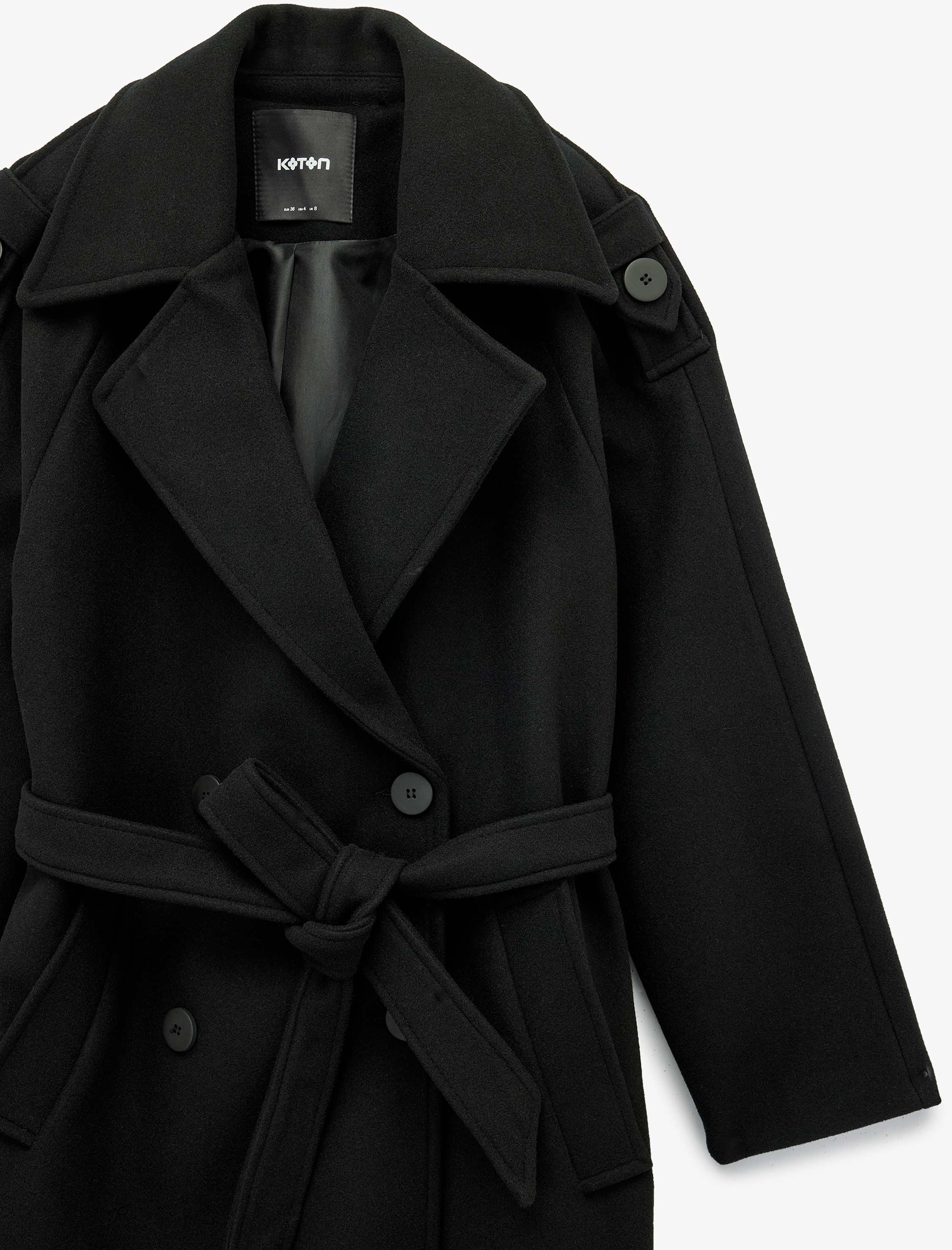   Uzun Kollu Kemerli Kruvaze Uzun Trenç Kaşe Kaban