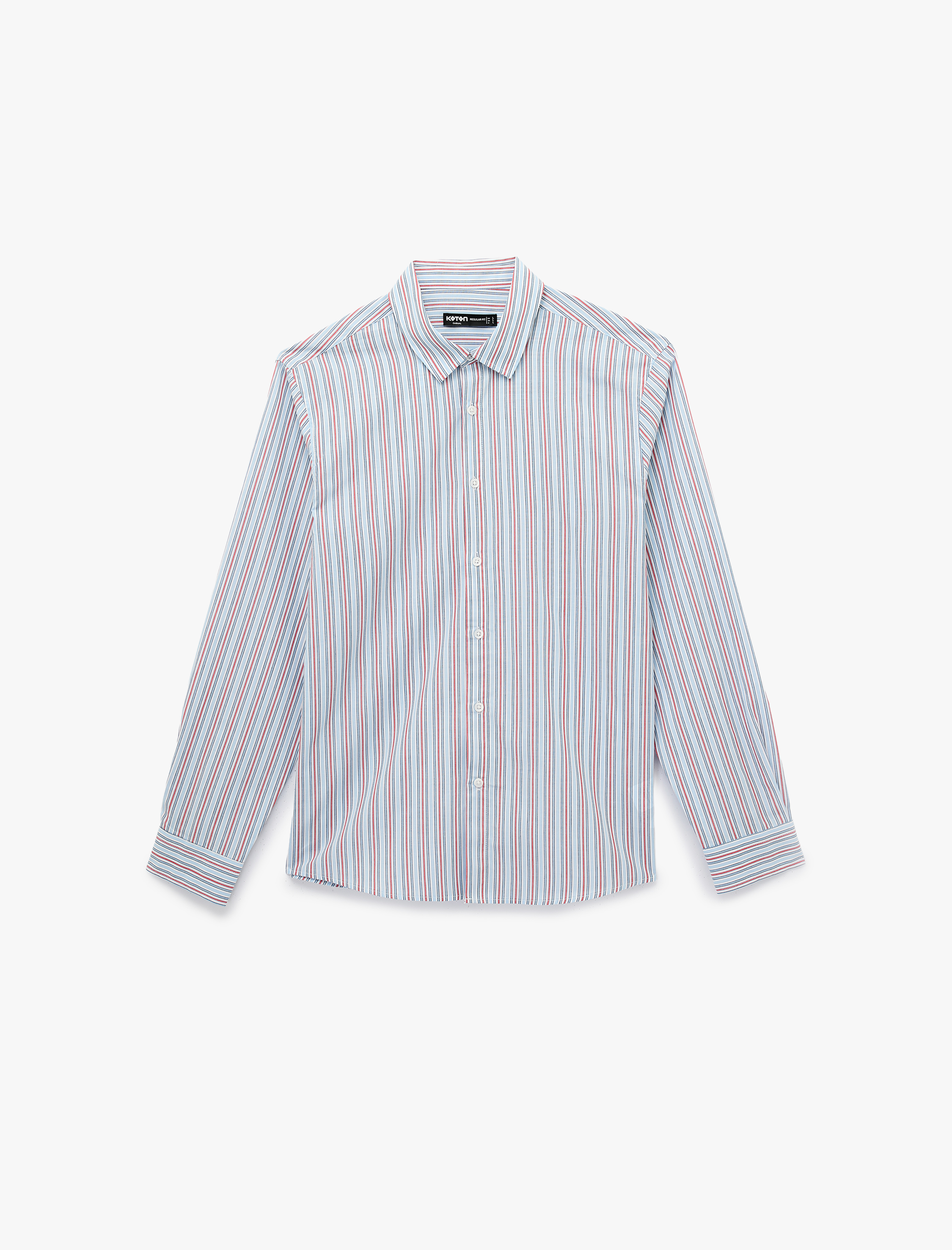   Regular Fit Klasik Yaka Poplin Pamuklu Uzun Kollu Çizgili Gömlek