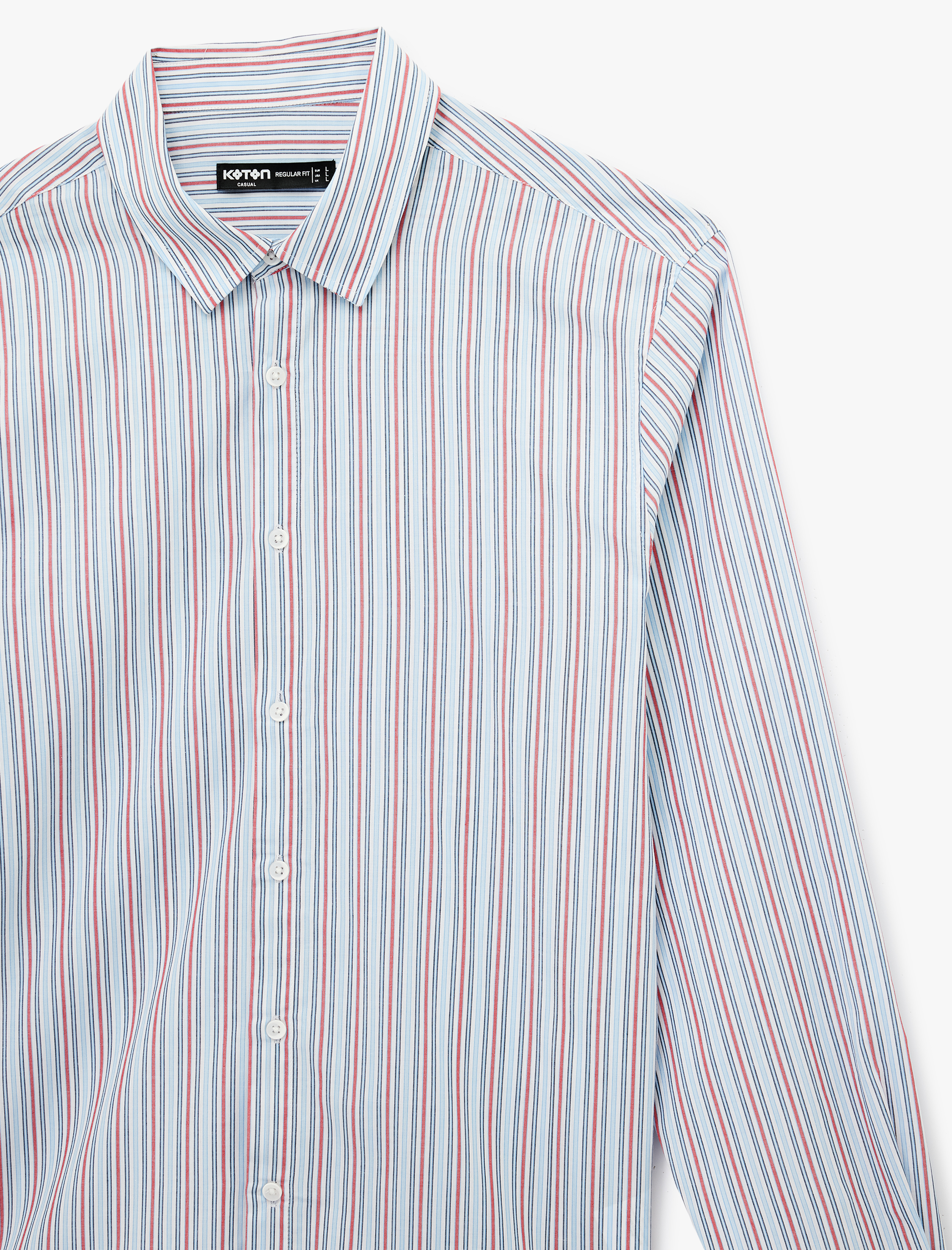   Regular Fit Klasik Yaka Poplin Pamuklu Uzun Kollu Çizgili Gömlek