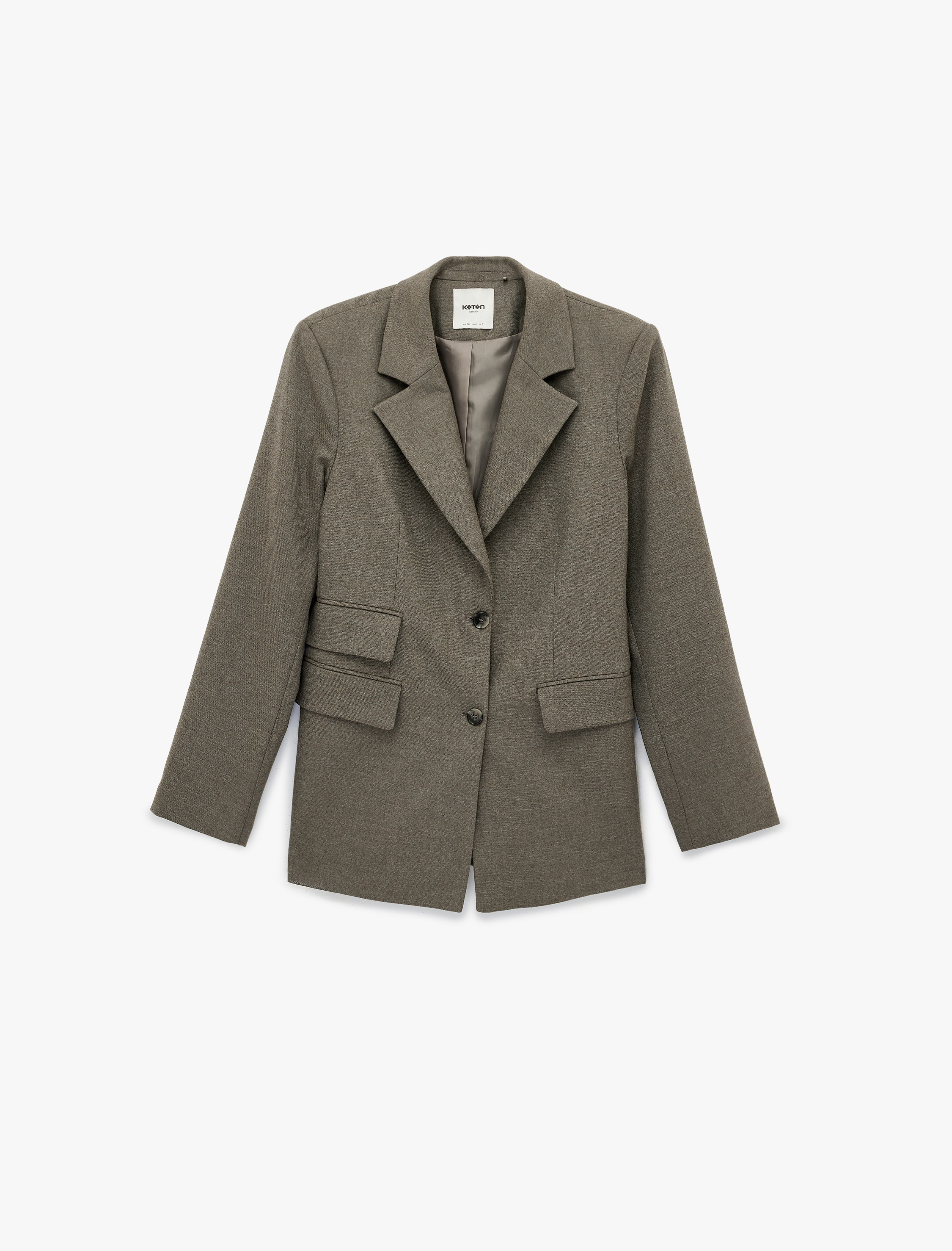   Viskon Karışımlı Geniş Yaka Uzun Kollu Düğmeli Cep Detaylı Blazer Ceket